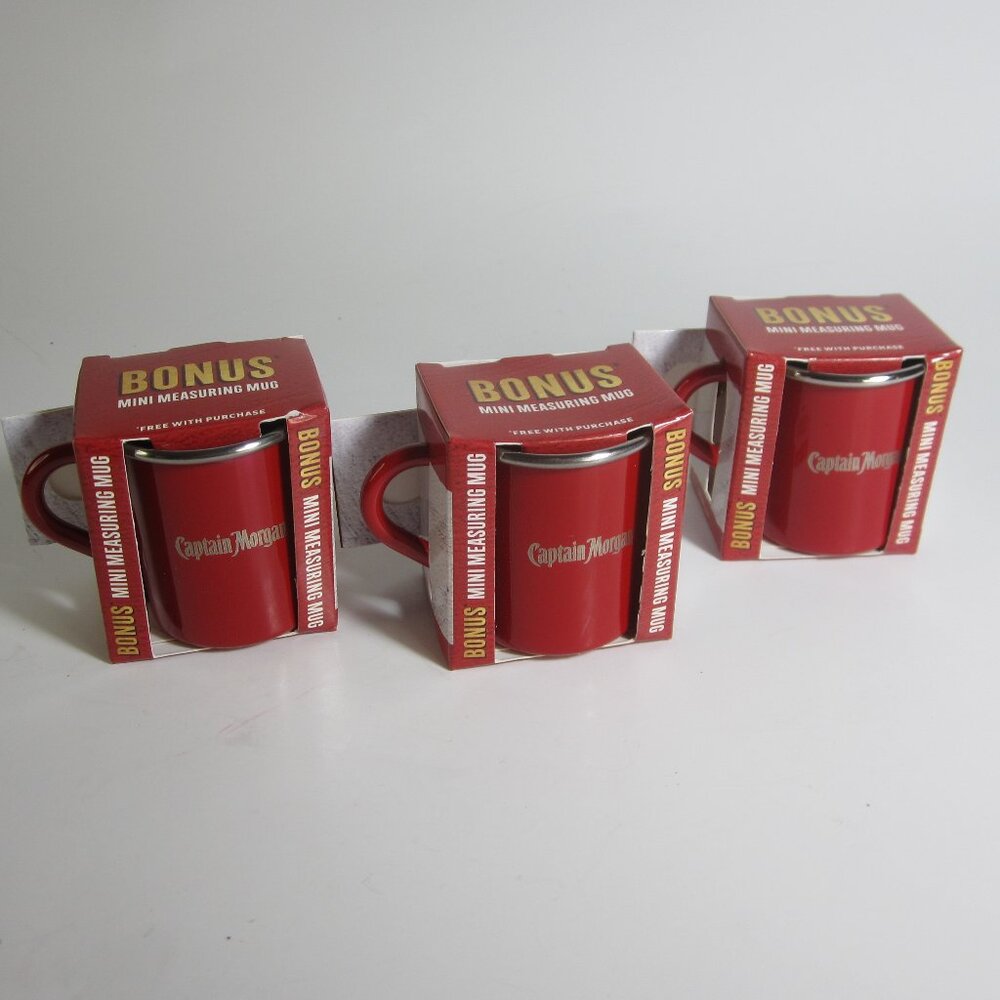 Captain Morgan Mini Measuring Mug Red Christmas Ornament Cup Rum- Lot of 3 - NEW